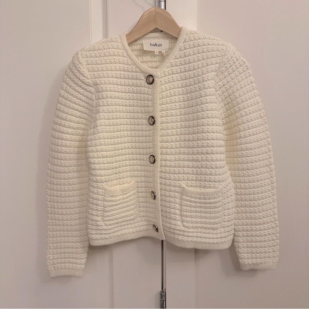 NEW Ba&sh Bash Gaspard Tweed Cardigan Jacket in Ecru Cream White | size  1 / S - Picture 7 of 13